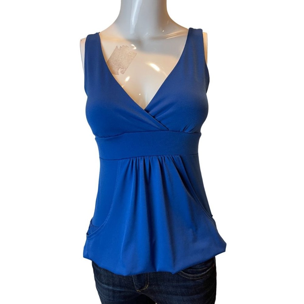 Molli & Mia Women Faux Wrap Twist Front Tank Top Sleeveless Backless Navy Small